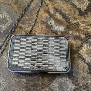 INC International Concepts Silver Rhinestone Mirrored Metallic Evening Bag Chain